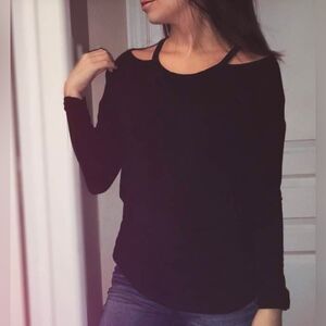 Guess long sleeve black top, cold shoulder style, size small